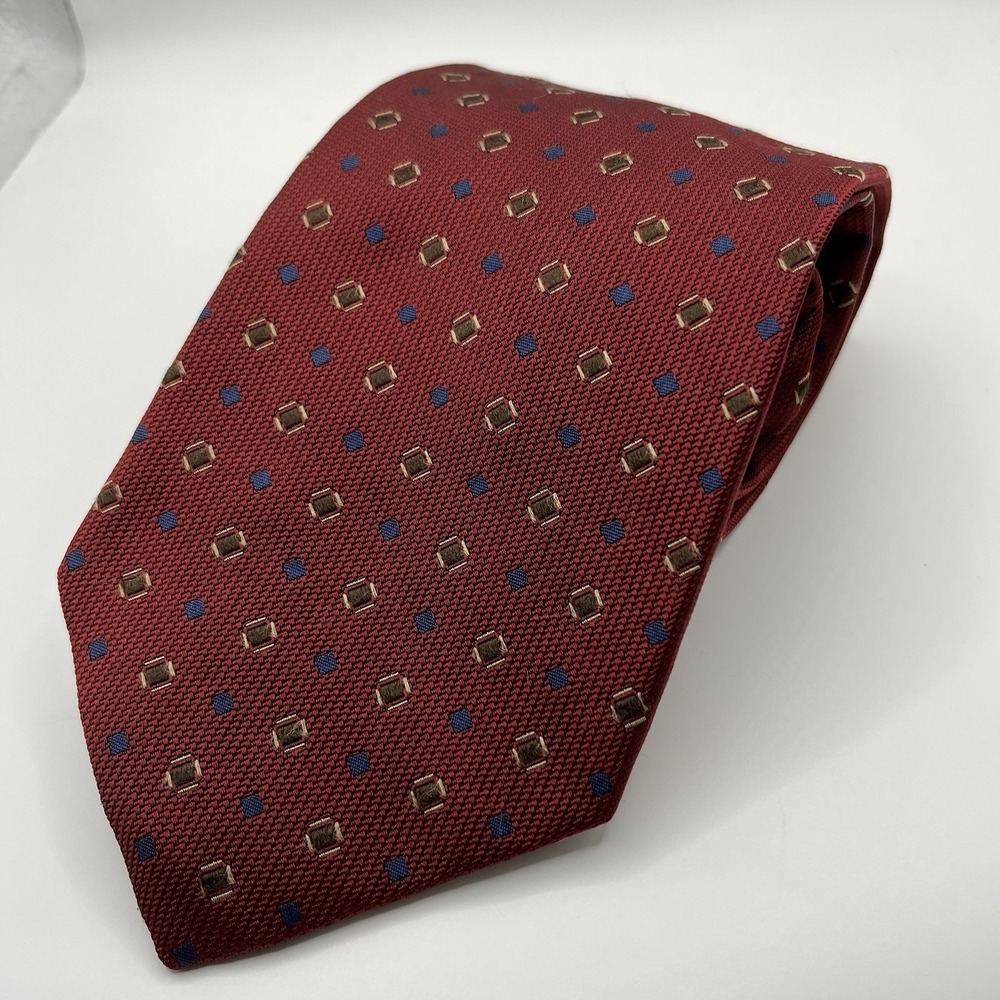 HICKEY FREEMAN Men's 100% Silk Necktie Red‎ Geometric